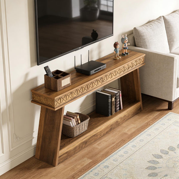English Elm Hall Console Table Industrial Rustic Two Tier Wood Tone Metal Frame Entryway Sofa T3971P451575