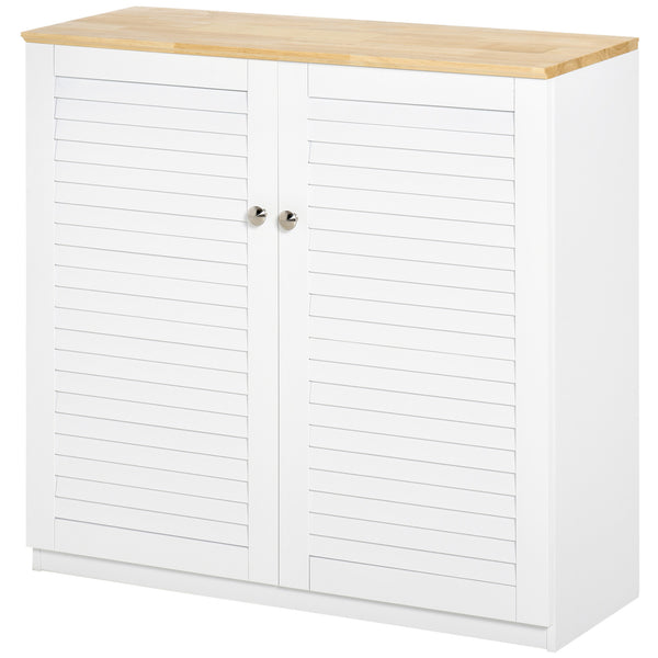 English Elm Homcom Sideboard Buffet Cabinet With Louvered Doors, Adjustable Shelf & Rubberwood Top For Versatile Storage W2225P229586