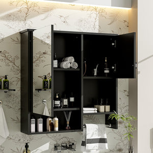 English Elm 29'' Modern Wall Mounted Medicine Cabinet with Mirror, Spacious Adjustable Shelves, Towel Bar and Durable MDF Finish Black N710P209440B