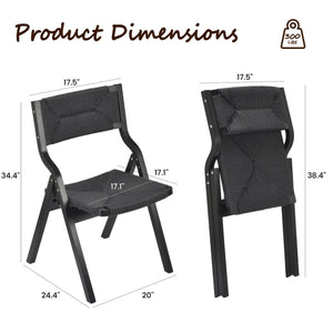 English Elm Wood Foldable Dining Chair Set of 2 with Woven Rattan Seat, Teak Finish, Comfortable Padded Design Black T3623P380481