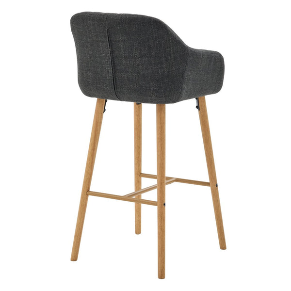 English Elm Modern Linen Upholstered Barstools with Oak Legs Armrests and Footrest for Kitchen Islands Black W395P396317