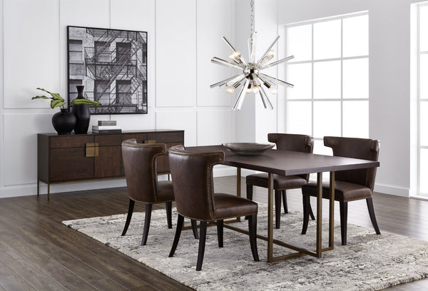 Sunpan JADE Dining Table - Dark Mango Acacia Wood with Antique Brass Inlay for Elegant Dining Experience 102928