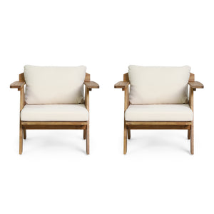 English Elm Christopher Knight Home® - Outdoor Acacia Wood Club Chairs Set of 2 with Water-Resistant Beige Cushions, Teak Finish, Durable Relaxation 30" 70856.00BGE