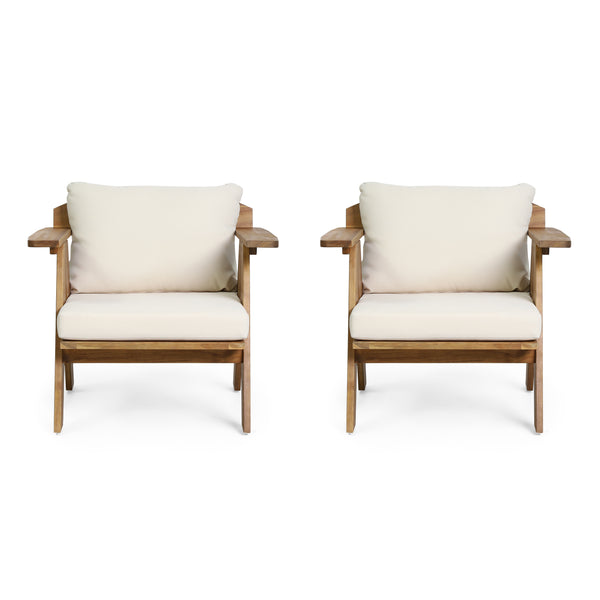English Elm Christopher Knight Home® - Outdoor Acacia Wood Club Chairs Set of 2 with Water-Resistant Beige Cushions, Teak Finish, Durable Relaxation 30" 70856.00BGE