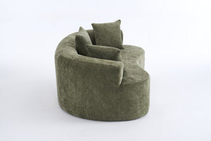 English Elm Crescent-shaped Chenille Loveseat Low Profile Curved Sofa for Modern Living Rooms Green W5188P450355
