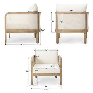 English Elm Christopher Knight Home® - (Set of 2) Outdoor Acacia Club Chair with Textilene Mesh, Thick Removable Cushions, Weatherproof, 400lb Capacity WF532233BGE-2