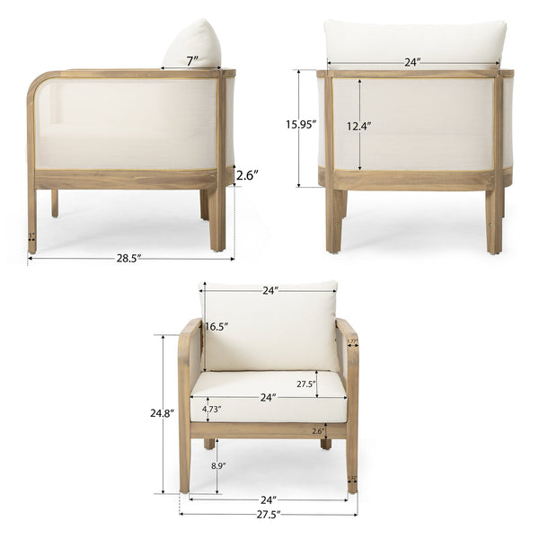 English Elm Christopher Knight Home® - Outdoor Acacia Wood Club Chair with Weatherproof Textilene, Plush Removable Cushion, 400lb Capacity, Light Teak Beige Finish WF532233BGE