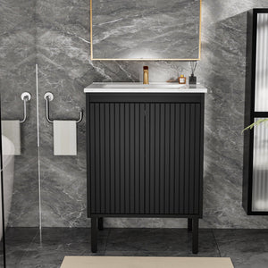 English Elm 24 Compact Bathroom Vanity with Sink — Floor-Standing Stability, Soft-Close Drawers, Large Storage, Durable Finish Black 29.13 L x 6.49 W x 26.37 H W3520S00014