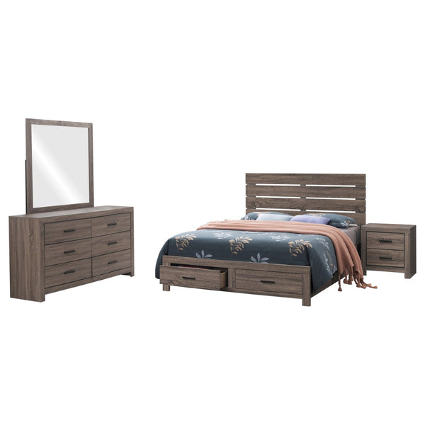 English Elm Sherwood Barrel Oak 4-Piece Queen Bedroom Set - Stylish Storage, Warm Wood Finish, Modern Design B062S01296-GIGA