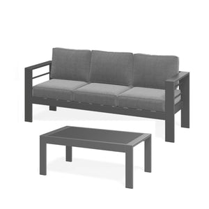 English Elm 2 Piece Outdoor Iron Patio Sofa Set with Thick Cushions and Wood Grain Coffee Table Gray+Gray B082P455116