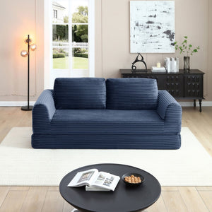 English Elm 2-in-1 Corduroy Futon Sofa Sleeper Modular Floor Couch for Studio and Guest Living Spaces Blue W1117S00375