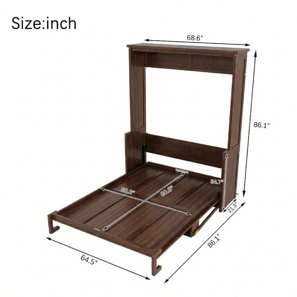 English Elm Queen Murphy Wall Bed with Integrated Desk Gas Strut Lift White Cabinet for Small Spaces Walnut W504S00226