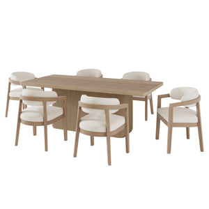 English Elm Christopher Knight Home® - 7Pcs Dining Set - Stylish Beige Upholstered Chairs And Natural Wood Table For Modern Dining Spaces N771P254286A_N771P296162A_N771P296163A