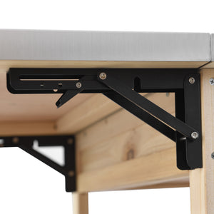 English Elm K&K 40.5" Outdoor Grill Cart with 201 Stainless Top, Solid Fir Storage, Drop Leaf & Lockable Wheels Natural N707P228272Y