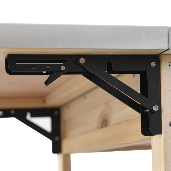 English Elm K&K 40.5" Outdoor Grill Cart with 201 Stainless Top, Solid Fir Storage, Drop Leaf & Lockable Wheels Natural N707P228272Y
