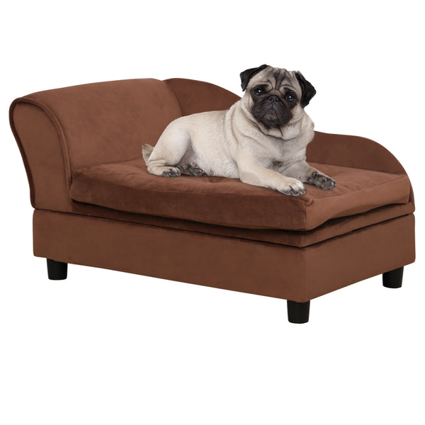 English Elm PawHut Luxury Fancy Dog Bed with 3" Memory Foam Cushion and Hidden 23L Storage Trunk, Small Pet Sofa Brown W2225P217301