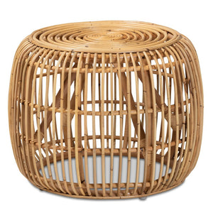 English Elm Modern Rattan Round End Table Woven Openwork Frame Bohemian Accent for Living Room B2750P420342