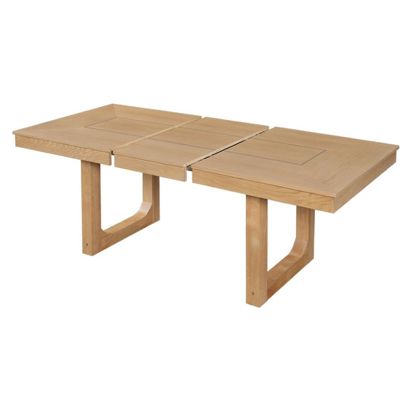 English Elm 7 Piece Farmhouse Dining Set Oak Veneer Extendable Table Six Upholstered Chairs Beige,Natural N752S000090N-1