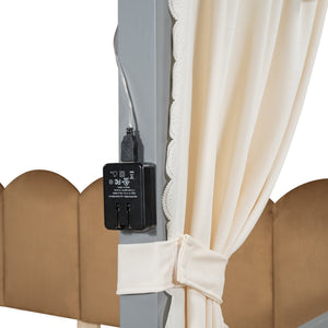 English Elm Twin Pinewood Ground-Level Canopy Bed with Arched Roof and Trundle for Kids—Whimsical, Sturdy Design Gray N820P181648E