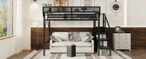 English Elm Twin Xl Loft Bed With Stairs & Storage Shelves, Metal High Bed For Teens & Small Spaces, Black W2580S00049-GIGA