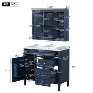 English Elm 36'' Modern Bathroom Vanity Set With Sink, Mirror & 6 Open Shelves - Stylish Storage Solution! N710S236006C