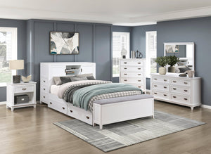 English Elm White Nightstand with Drawer & Shelf, Classic White Finish, Dovetail Drawer, No Assembly Needed —26"H bedside storage blend B011P365522