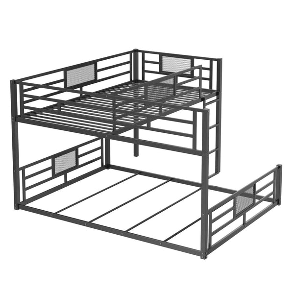 English Elm L-shaped Steel Twin Over Full Bunk Bed Corner Frame with Guardrails for Kids N750P196510B