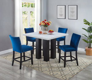 English Elm 2pc Counter Height Upholstered PU Chairs with Chrome Nailhead Trim and Footrest, Stylish Pub Seating Blue 43 L x 21.25 W x 15.25 H B011P286896