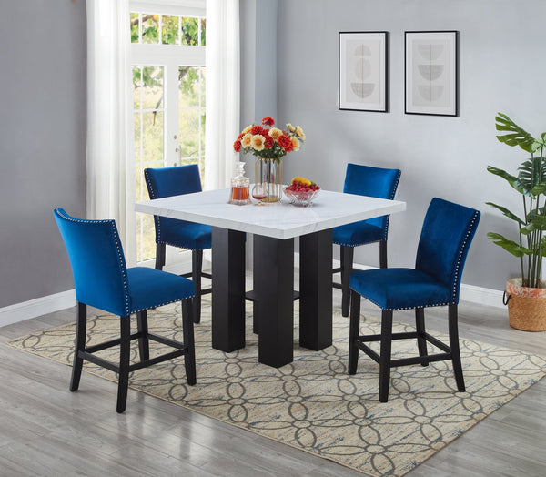 English Elm 2pc Counter Height Upholstered PU Chairs with Chrome Nailhead Trim and Footrest, Stylish Pub Seating Blue 43 L x 21.25 W x 15.25 H B011P286896