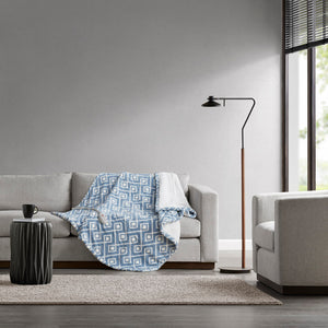 JLA Home Sharper Image - Dream Heated Throw Blanket with Sherpa Reverse, 5 Heat Settings, 3-Hour Auto Shutoff, ETL-Certified Blue Geo SI54-0070