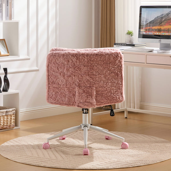 English Elm W26.4 Plush faux alpaca wide seat office chair with double cushion, 360° swivel, ergonomic chic design Pink W1143P369104