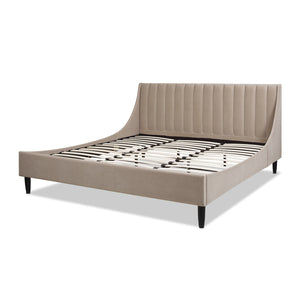 English Elm Jennifer Taylor Home - Aspen King Platform Bed Set With Vertical Tufted Headboard In Mink Beige Velvet - Durable & Stylish B2719P238520