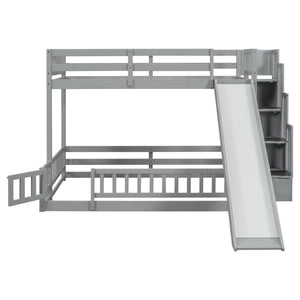 English Elm Twin Over Full Pine Bunk Bed with Fun Slide Storage Staircase and Safety Rails W504P210106