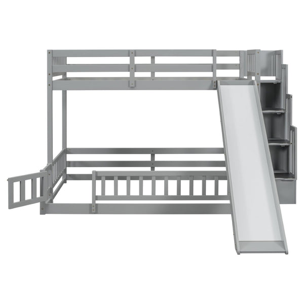 English Elm Twin Over Full Pine Bunk Bed with Fun Slide Storage Staircase and Safety Rails W504P210106