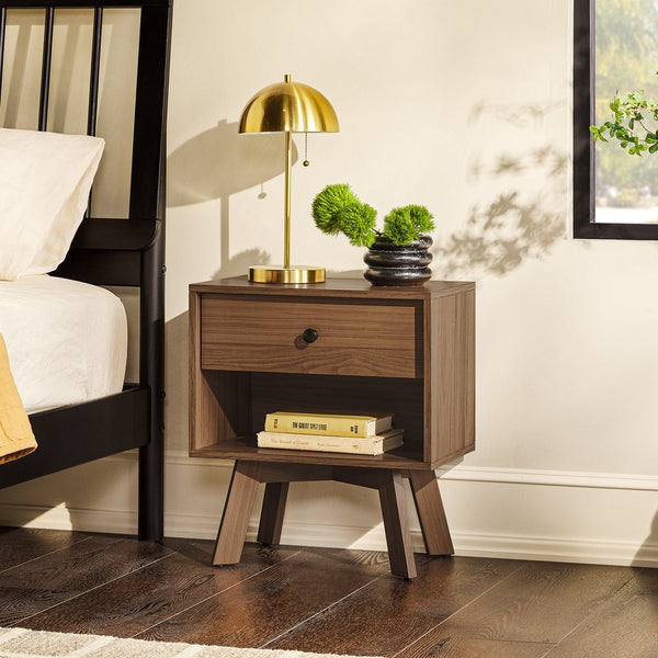 English Elm Walker Edison - Mid-Century minimalist 1-drawer nightstand with open cubby, warp-resistant MDF, sleek metal glides and hardware ideal for bedrooms Coffee 23.25 L x 14.75 W x 6.68 H B185P168891