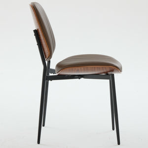 English Elm Dining Chairs Mid Century Modern Set of 2 Walnut Bentwood Back PU Upholstered Seats Ergonomic Design, Stable Metal Legs Brown W1143P379860