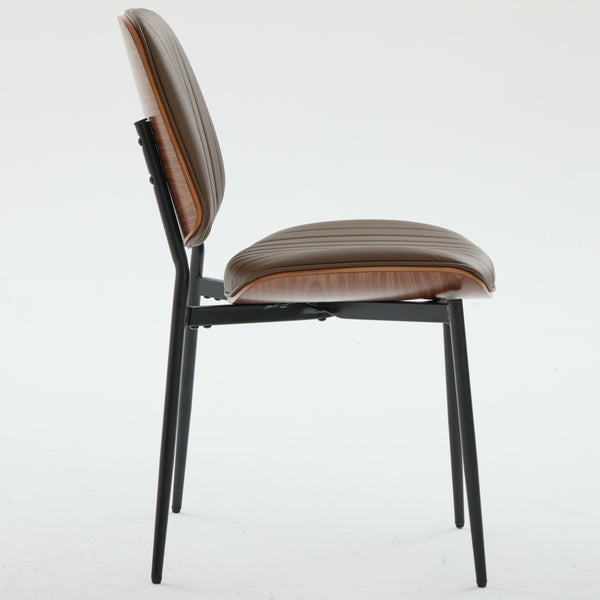 English Elm Dining Chairs Mid Century Modern Walnut Back Faux Leather Upholstered Seat Ergonomic Curved Back Waterproof PU Fabric Stable Metal Legs Brown W1143P379860