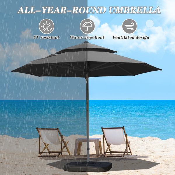 English Elm Round Cantilever Umbrella with Center Pole - 9-Rib Reinforced Aluminum Frame, 360° Pedal Rotate, Hydraulic Opening and 5-Position Tilt Adjustment for Superior Sun Protection Gray W1859P337919