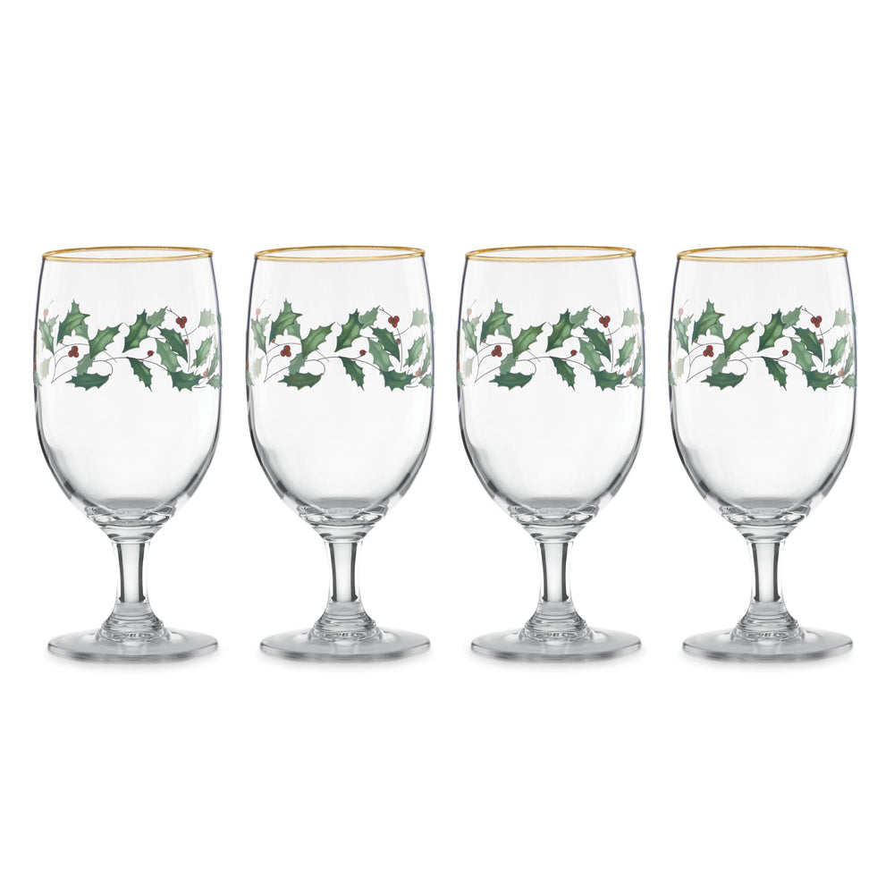 Lenox Holiday Frosted Holly Tumbler Set with 24 Karat Gold Accents for Festive Entertaining 849606