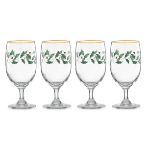 Lenox Holiday Frosted Holly Tumbler Set with 24 Karat Gold Accents for Festive Entertaining 849606