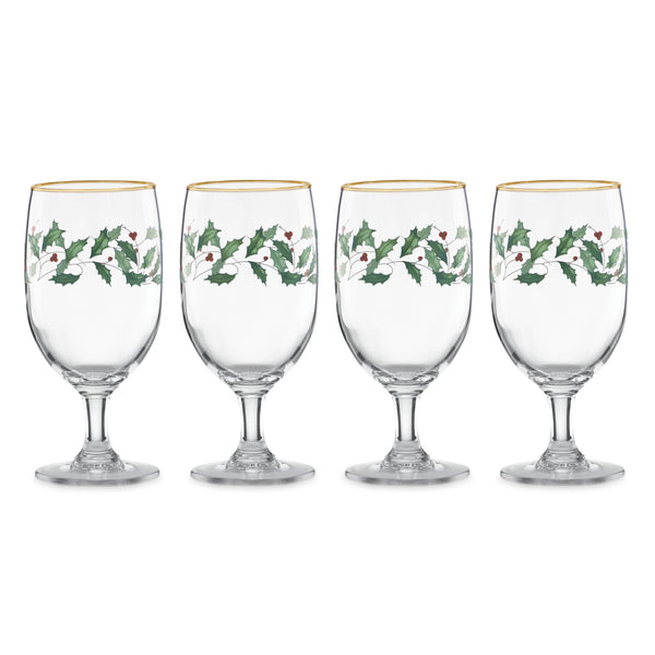 Lenox Holiday Frosted Holly Tumbler Set with 24 Karat Gold Accents for Festive Entertaining 849606