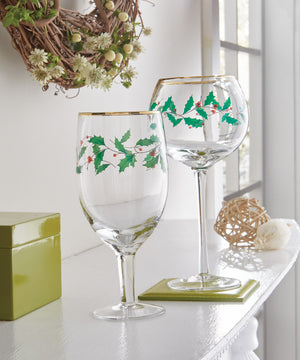 Lenox Holiday Frosted Holly Tumbler Set with 24 Karat Gold Accents for Festive Entertaining 849606