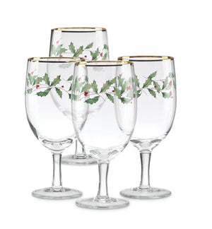 Lenox Holiday Frosted Holly Tumbler Set with 24 Karat Gold Accents for Festive Entertaining 849606