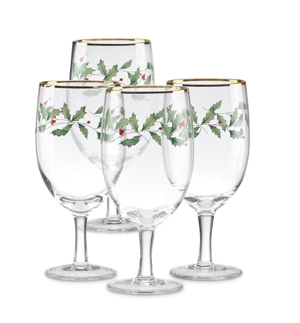 Lenox Holiday Frosted Holly Tumbler Set with 24 Karat Gold Accents for Festive Entertaining 849606