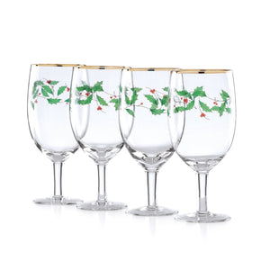 Lenox Holiday Frosted Holly Tumbler Set with 24 Karat Gold Accents for Festive Entertaining 849606