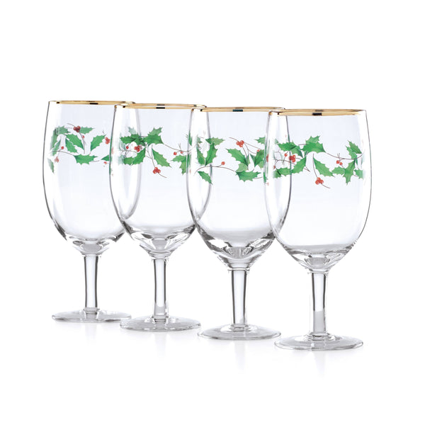 Lenox Holiday Frosted Holly Tumbler Set with 24 Karat Gold Accents for Festive Entertaining 849606