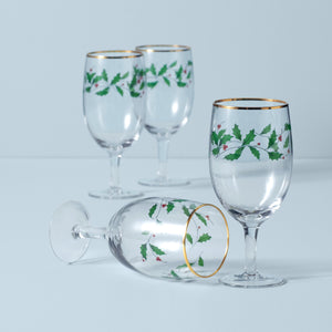 Lenox Holiday Frosted Holly Tumbler Set with 24 Karat Gold Accents for Festive Entertaining 849606