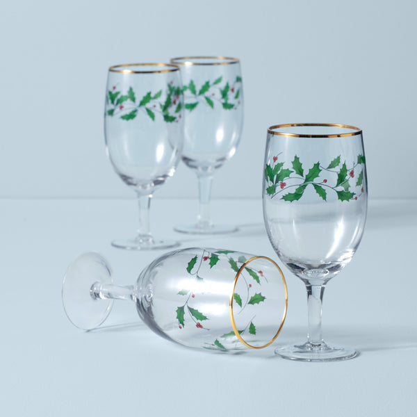 Lenox Holiday Frosted Holly Tumbler Set with 24 Karat Gold Accents for Festive Entertaining 849606