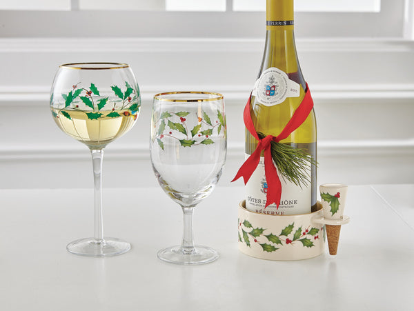 Lenox Holiday Frosted Holly Tumbler Set with 24 Karat Gold Accents for Festive Entertaining 849606