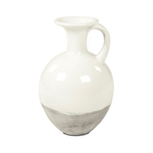 Zentique Distressed White Bowl with Handcrafted Stoneware Finish — Rustic Farmhouse Centerpiece for Serving W10 x H14 x D10 8496L A25A